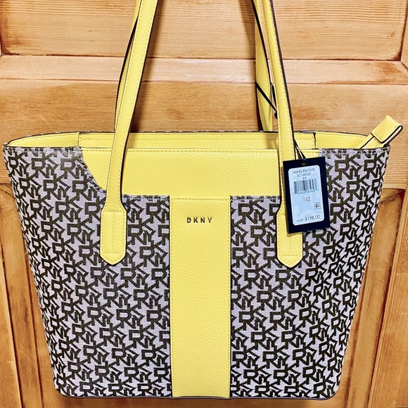 DKNYC Bags Nwt Dkny Classic Monogram Tote With Yellow Trim Poshmark